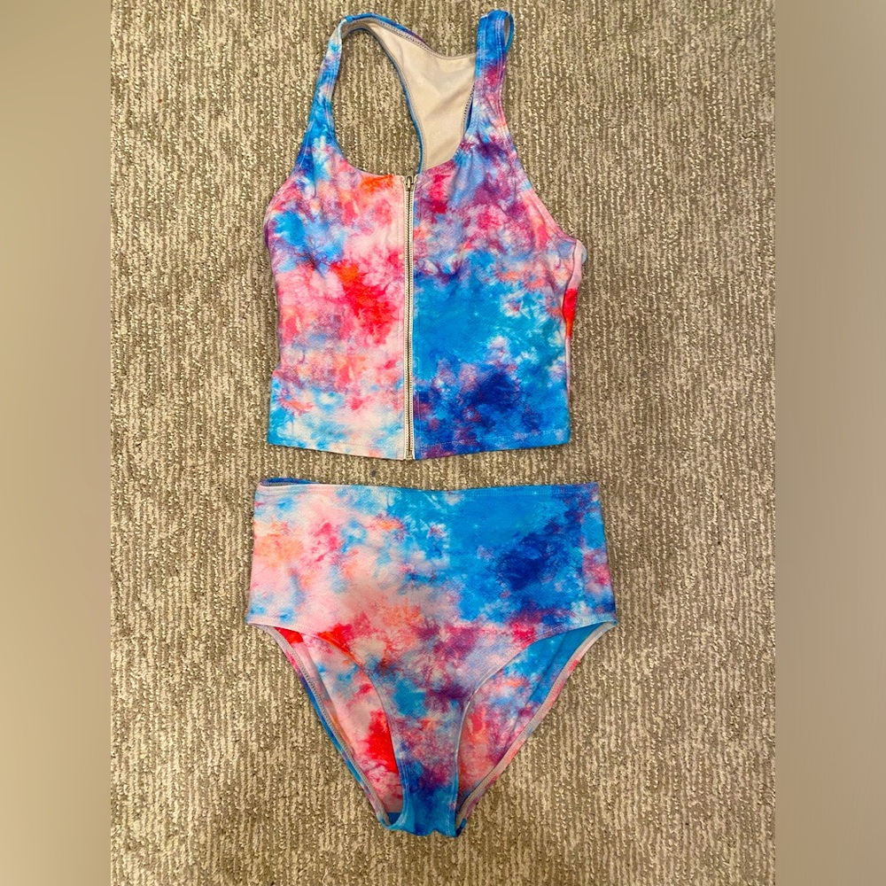 RAD SWIM TIE DYE PINK & BLUE TANKINI SET FULL COVERAGE